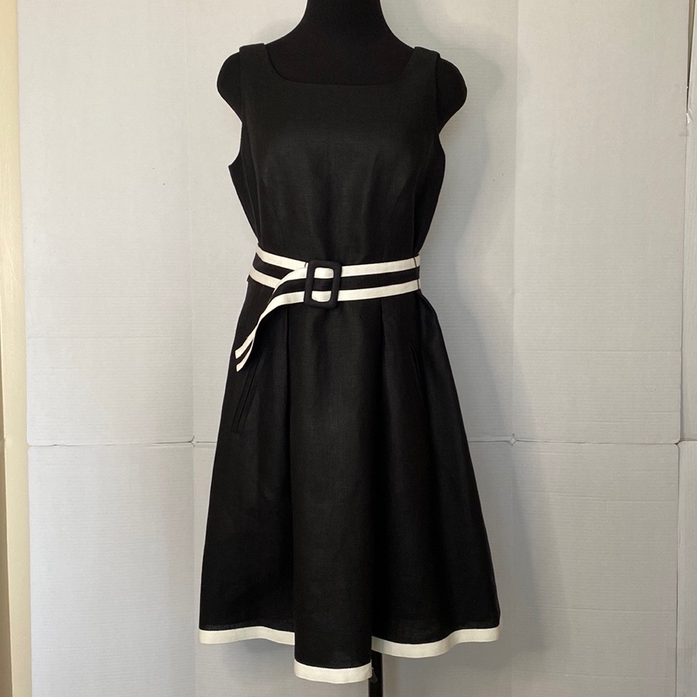 Talbots Women’s 100 % Linen, Black/White Dress Size 10P NWOT.